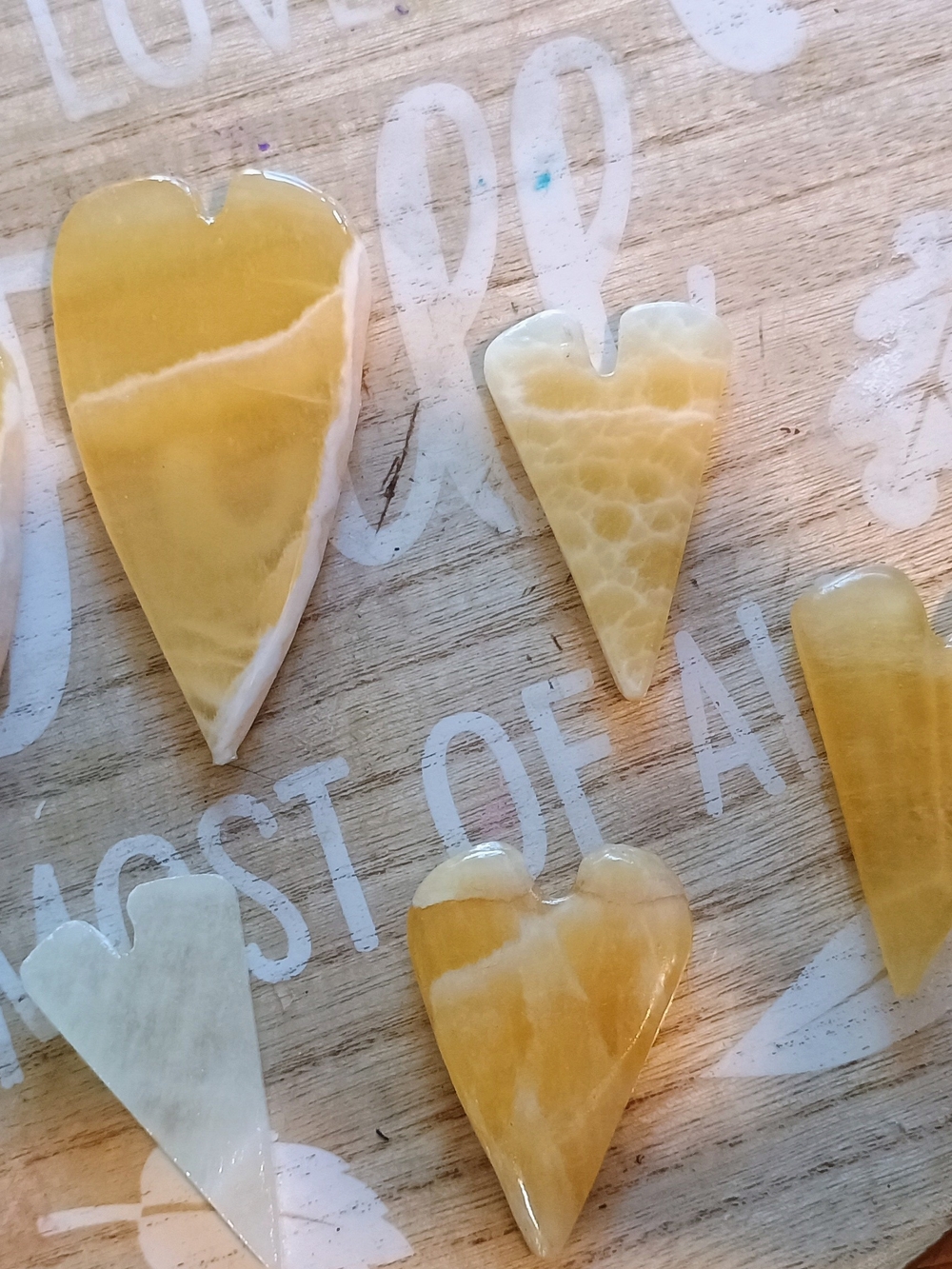 Honey Yellow Heart Stone Cabochons - Polished Gem Hearts